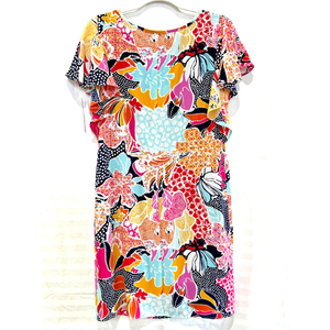 MSK Women's Multicolored Floral Crepe Cascading Ruffled Sleeves Dress Size‎ 6